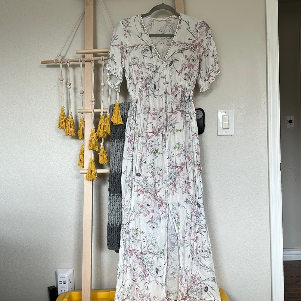 Lovestitch White and Pink Floral Maxi Dress